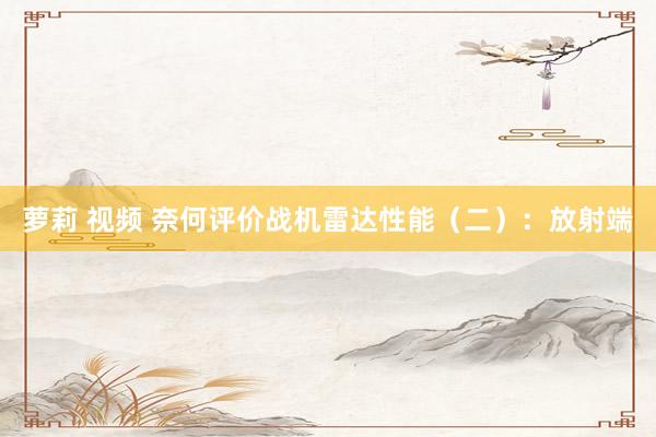 萝莉 视频 奈何评价战机雷达性能（二）：放射端